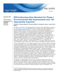 EPA Authorizes New Standard for Phase I Appropriate Inquiries”