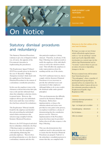 On Notice Statutory dismissal procedures and redundancy EMPLOYMENT LAW
