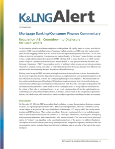 Mortgage Banking/Consumer Finance Commentary Regulation AB:  Countdown to Disclosure