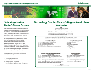 Technology Studies Master’s Degree Curriculum 30 Credits Technology Studies Master’s Degree Program