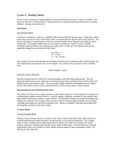 Lecture 5:  Bonding Models