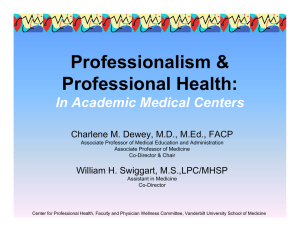 Professionalism &amp; Professional Health: In Academic Medical Centers