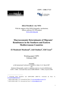 Macroeconomic Determinants of Migrants’ Remittances in the Southern and Eastern Mediterranean Countries
