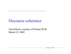 Discourse coherence Ted Gibson, courtesy of Florian Wolf March 15, 2005