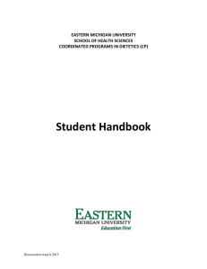 Student Handbook EASTERN MICHIGAN UNIVERSITY SCHOOL OF HEALTH SCIENCES