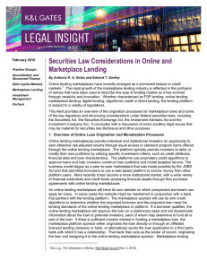 Securities Law Considerations in Online and Marketplace Lending