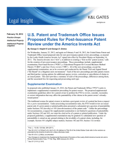U.S. Patent and Trademark Office Issues Proposed Rules for Post-Issuance Patent
