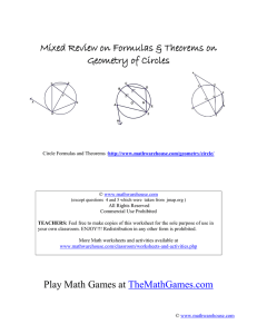 Mixed Review on Formulas &amp; Theorems on Geometry of Circles