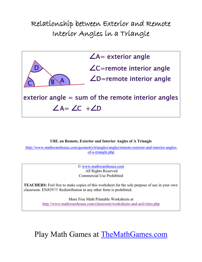 Relationship Between Exterior And Remote Interior Angles In