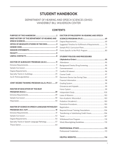 STUDENT HANDBOOK DEPARTMENT OF HEARING AND SPEECH SCIENCES (DHSS) CONTENTS