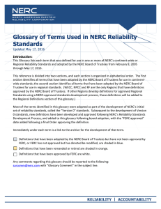 Glossary of Terms Used in NERC Reliability Standards