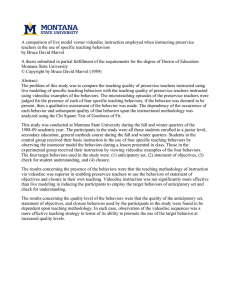 A comparison of live model versus videodisc instruction employed when... teachers in the use of specific teaching behaviors