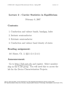 Lecture Contents: February 8, 2007 1. Conduction and valence bands, bandgap, holes
