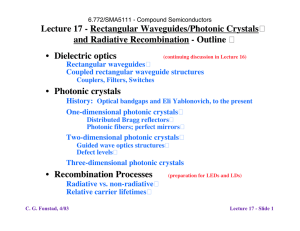Lecture 17 - Rectangular Waveguides/Photonic Crystals and Radiative Recombination - Outline