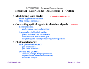 Lecture 22 - Laser Diodes - 3; Detectors -1 -... Modulating laser diodes • Converting optical signals to electrical signals