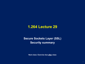 1.264 Lecture 29 Secure Sockets Layer (SSL) Security summary