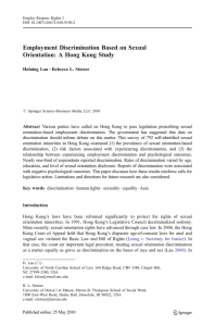 Employment Discrimination Based on Sexual Orientation: A Hong Kong Study