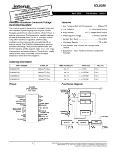 ICL8038 Precision Waveform Generator/Voltage Features Controlled Oscillator
