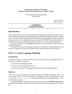 Introduction Assignment 6 Language Modeling