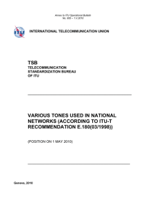 TSB VARIOUS TONES USED IN NATIONAL NETWORKS (ACCORDING TO ITU-T RECOMMENDATION E.180(03/1998))