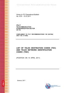 LIST  OF  TELEX  DESTINATION  CODES ... AND  TELEX  NETWORK  IDENTIFICATION CODES  (TNIC)