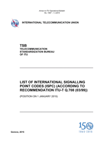 TSB LIST OF INTERNATIONAL SIGNALLING POINT CODES (ISPC) (ACCORDING TO