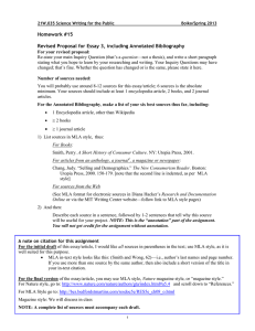 Homework #15 Revised Proposal for Essay 3, including Annotated Bibliography