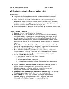 Writing the Investigative Essay or Feature article