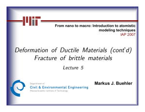 Deformation of Ductile Materials (cont’d) Fracture of brittle materials xxx Lecture 5