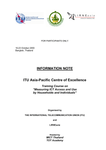INFORMATION NOTE ITU Asia-Pacific Centre of Excellence Training Course on