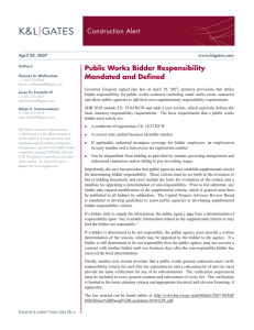 Construction Alert Public Works Bidder Responsibility Mandated and Deﬁ ned
