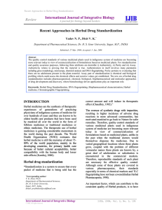 Review  International Journal of Integrative Biology Recent Approaches in Herbal Drug Standardization