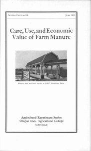 Value of Farm Manure Care, Use, and Economic Agricultural Experiment Station