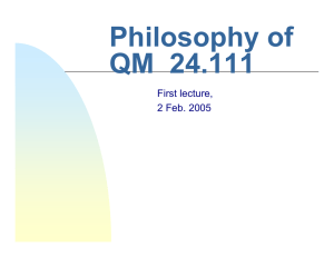 Philosophy of QM  24.111 First lecture, 2 Feb. 2005