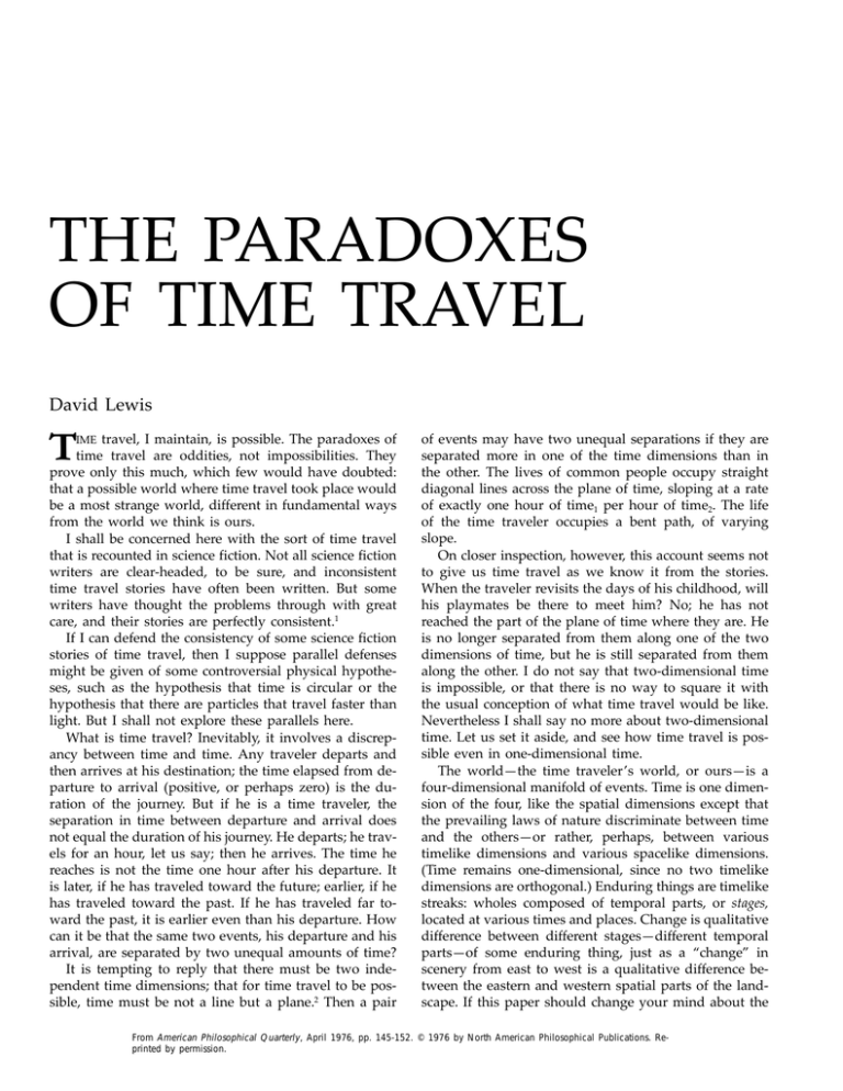 paradox of time travel david lewis