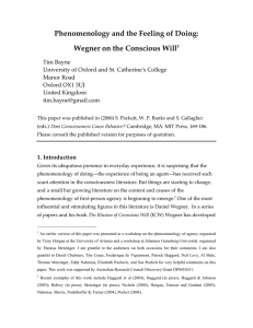 Phenomenology and the Feeling of Doing: Wegner on the Conscious Will