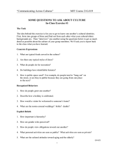 G.019 “Communicating Across Cultures” MIT Course 21 SOME QUESTIONS TO ASK ABOUT CULTURE