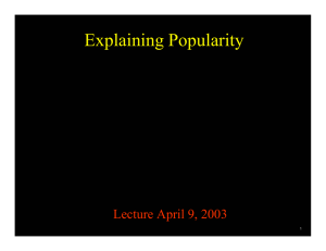 Explaining Popularity Lecture April 9, 2003 1