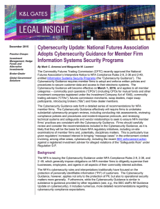 Cybersecurity Update: National Futures Association Adopts Cybersecurity Guidance for Member Firm