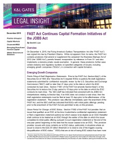 FAST Act Continues Capital Formation Initiatives of the JOBS Act Overview