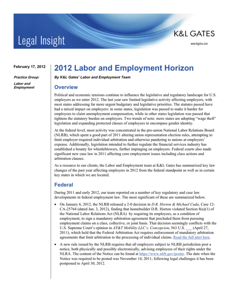2012 Labor and Employment Horizon Overview