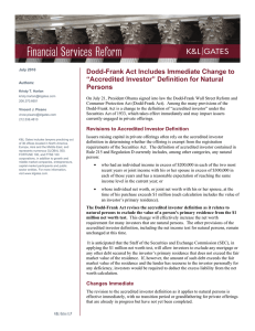 Dodd-Frank Act Includes Immediate Change to “Accredited Investor” Definition for Natural Persons