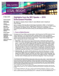 Highlights from the SEC Speaks — 2016 Enforcement Priorities