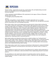 Student teaching : opportunities for observing, experimenting with, and implementing... practices recommended by the NCTM Standards documents