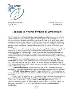 4,000 to 210 Scholars Tau Beta Pi Awards $40 For Immediate Release