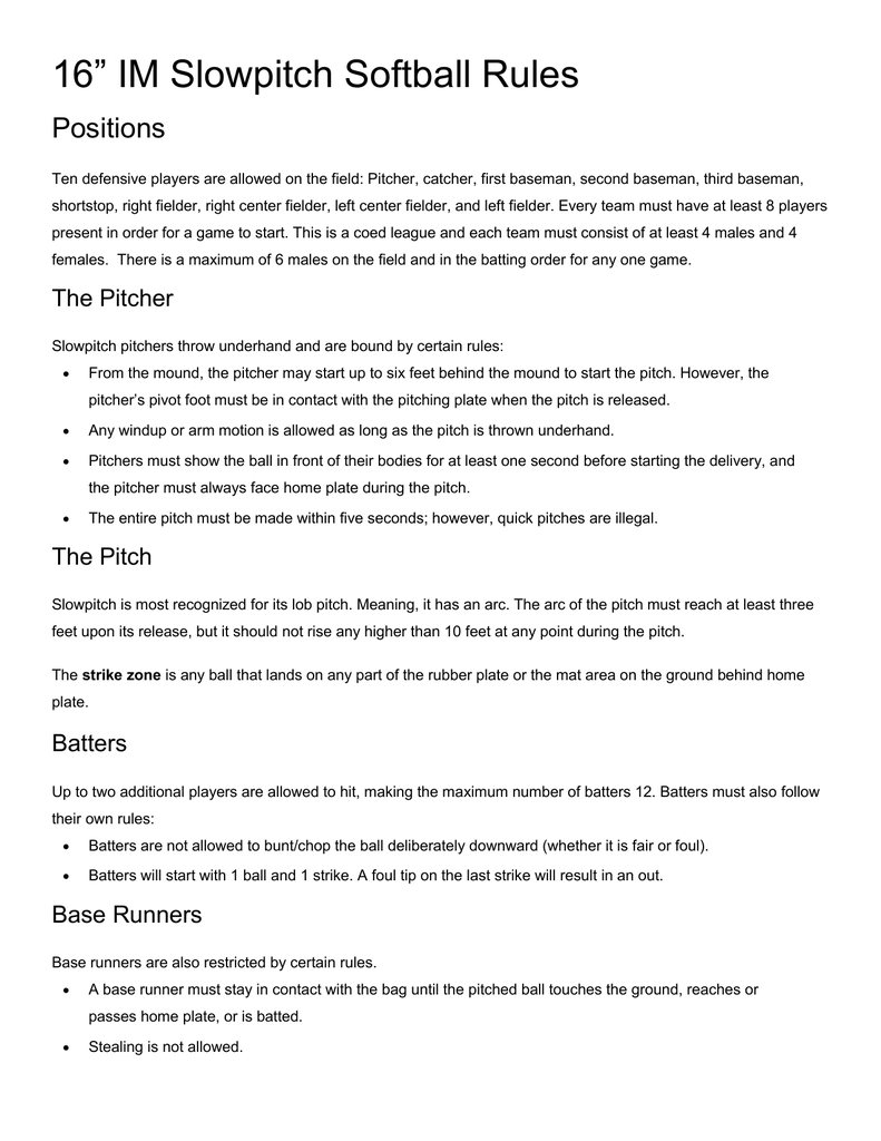 16 IM Slowpitch Softball Rules Positions