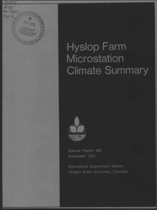Hyslop Farm Microstation Climate Summary Oregon State University, Corvallis