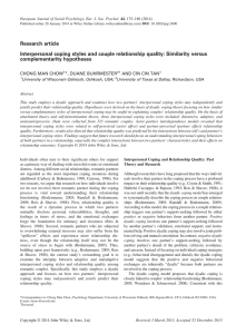 Research article Interpersonal coping styles and couple relationship quality: Similarity versus