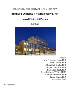STUDENT HANDBOOK &amp; ADMISSIONS POLICIES General Clinical MS Program Fall 2015