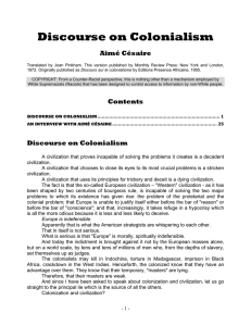 Discourse on Colonialism Aimé Césaire